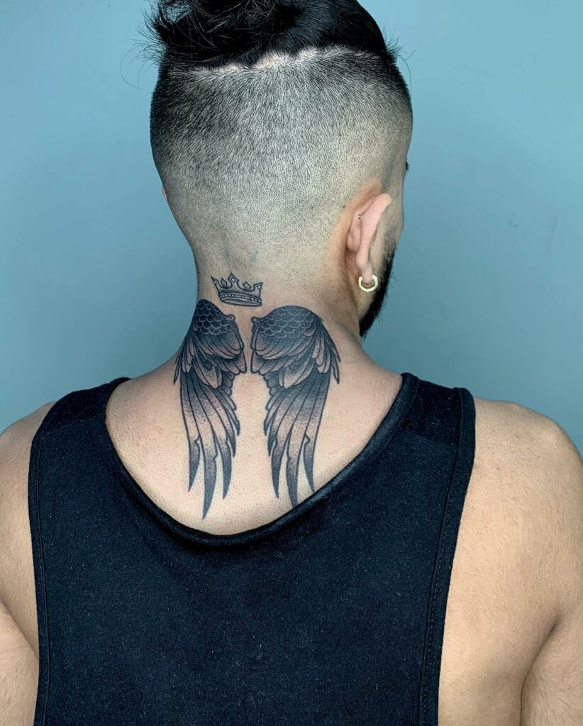 10+ Angel Neck Tattoo Ideas That Will Blow Your Mind! 17 Angel Wings And Crown Neck Tattoo