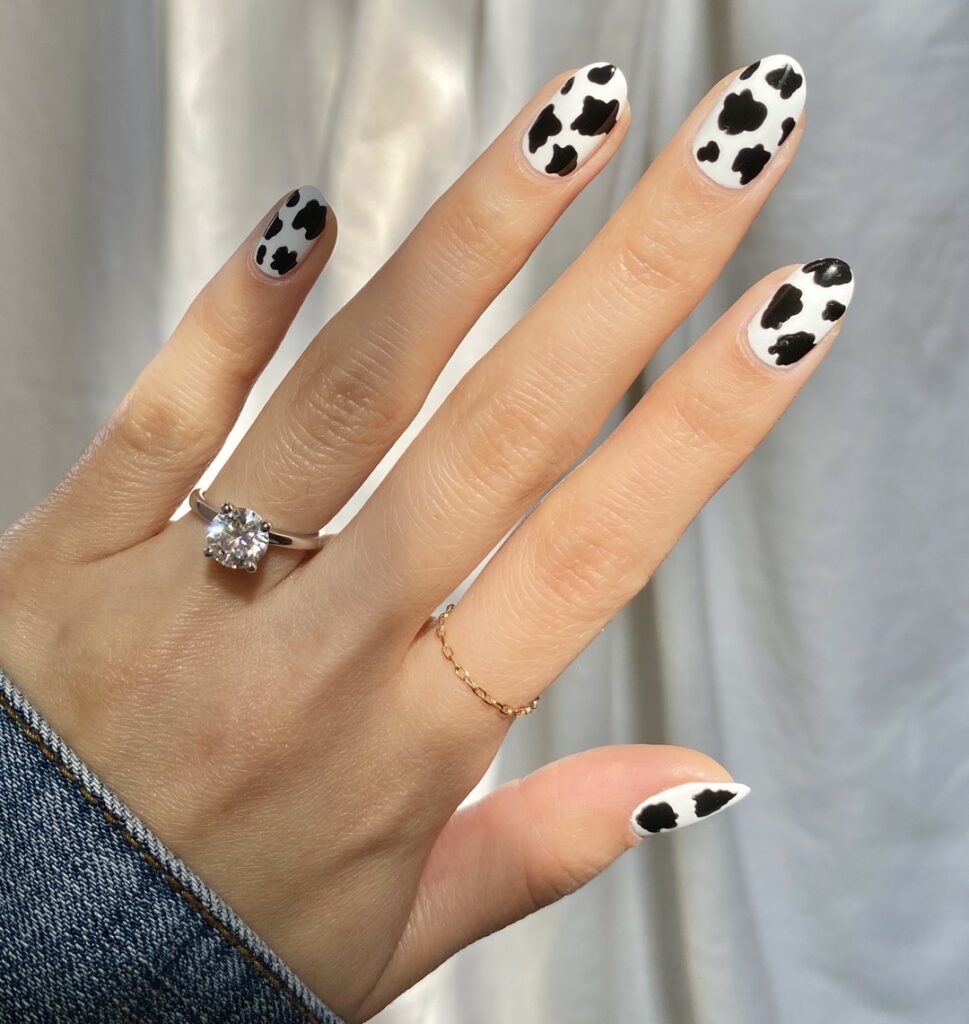 44 Latest White Nail Ideas To Try In 2024! 45 Cow Print on White Nails