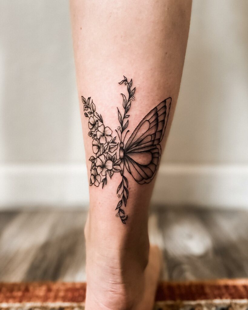 11+ Butterfly Tattoo On Arm Ideas That Will Blow Your Mind 20 Ankle Butterfly Tattoo With Ferns and Petals