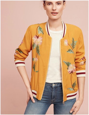 Anthropologie Embroidered Solstice Bomber Jacket £128_118 Mustard yellow bomber jacket with embroidered flowers