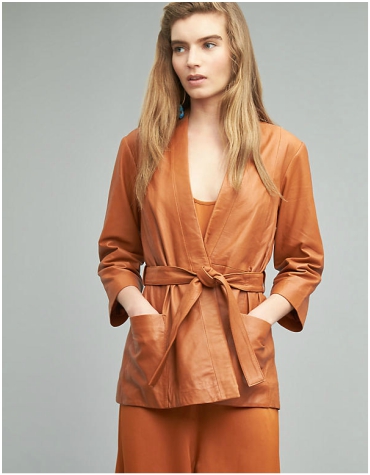 Anthropologie Leather Jacket Anthropologie burnt orange belted leather jacket