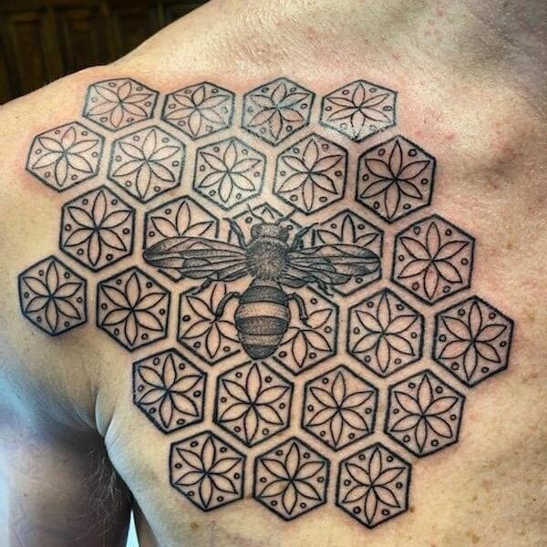 11+ Bee And Honeycomb Tattoo Ideas That Will Blow Your Mind! 12 Honeycomb And Tribal Bee Tattoo
