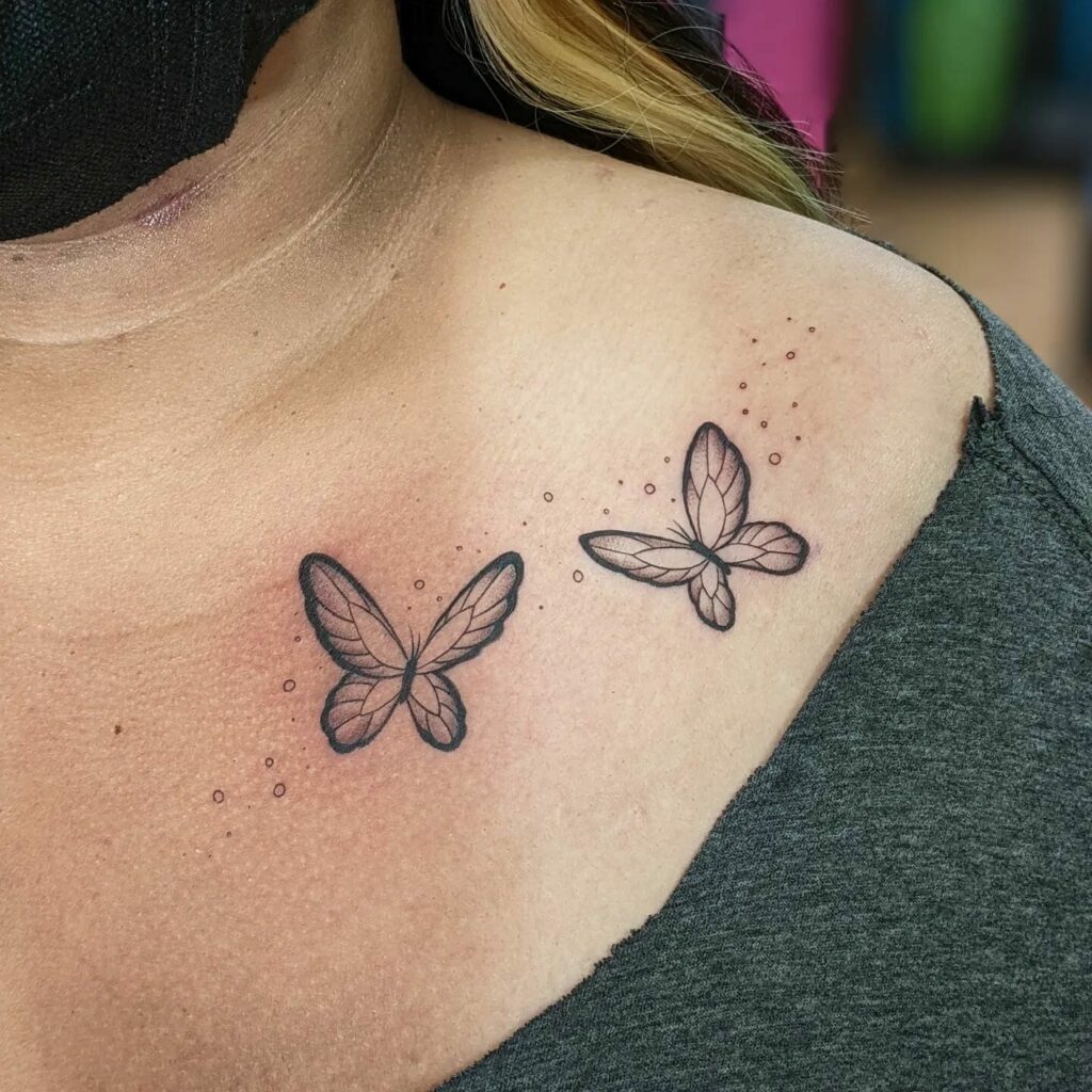 12+ Butterfly Memorial Tattoo Ideas To Inspire You! 14 Butterfly Memorial Collar Neck Tattoo