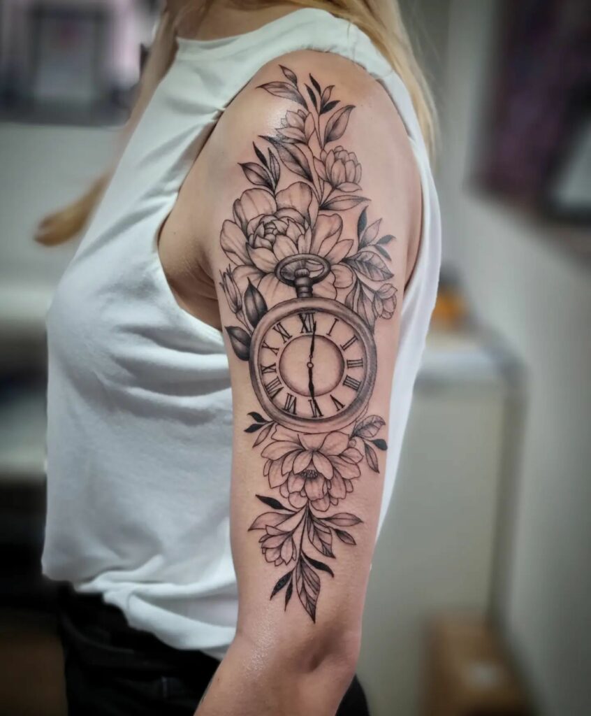 FLORAL TATTOO MEANINGS & 10 AMAZING DESIGNS TO INSPIRE YOU! 28 Flower and Clock Tattoos