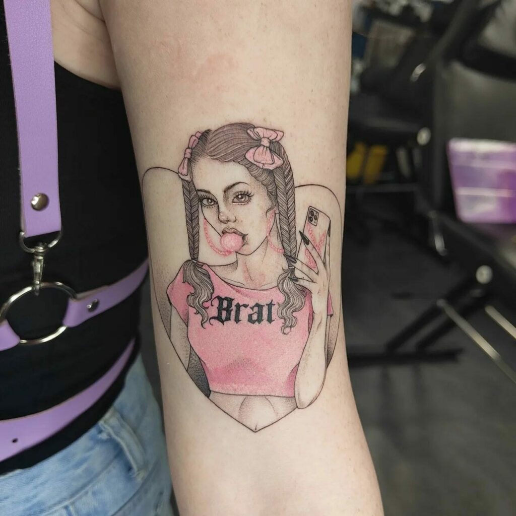 11+ Brat Tattoo Ideas That Will Blow Your Mind! 13 Cute Brat Girl Mirror Selfie Tattoo Designs