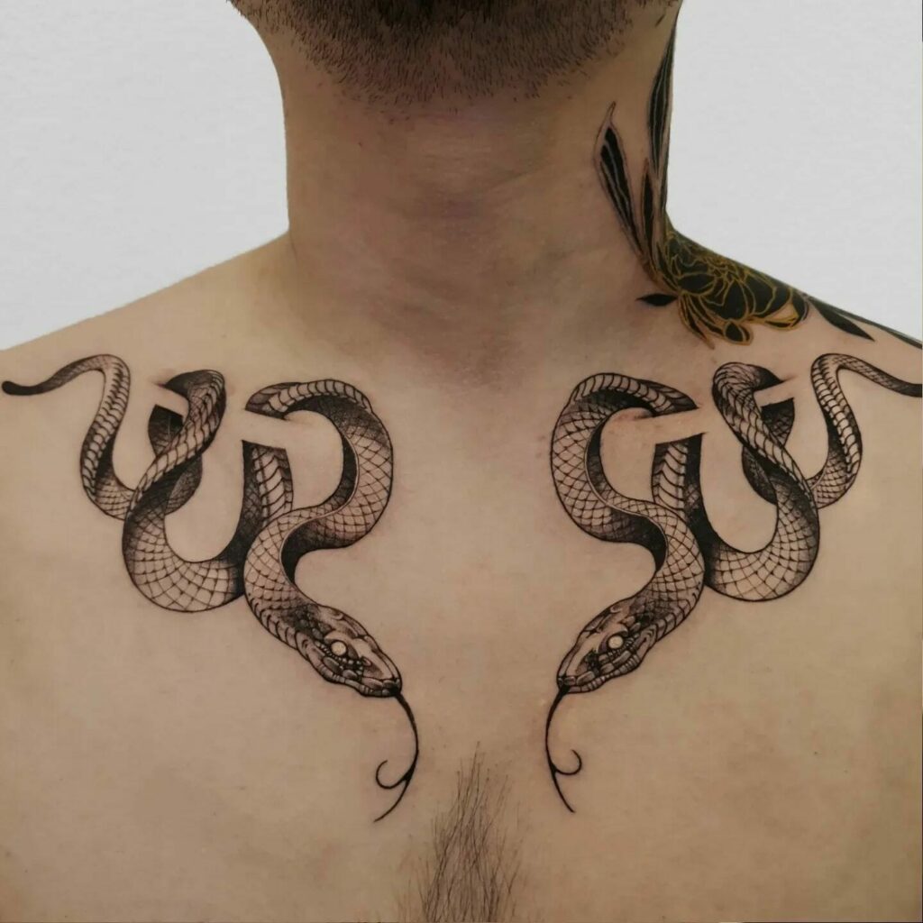 11+ Snake Collarbone Tattoo Ideas That Will Blow Your Mind! 13 Twin Snake Tattoo
