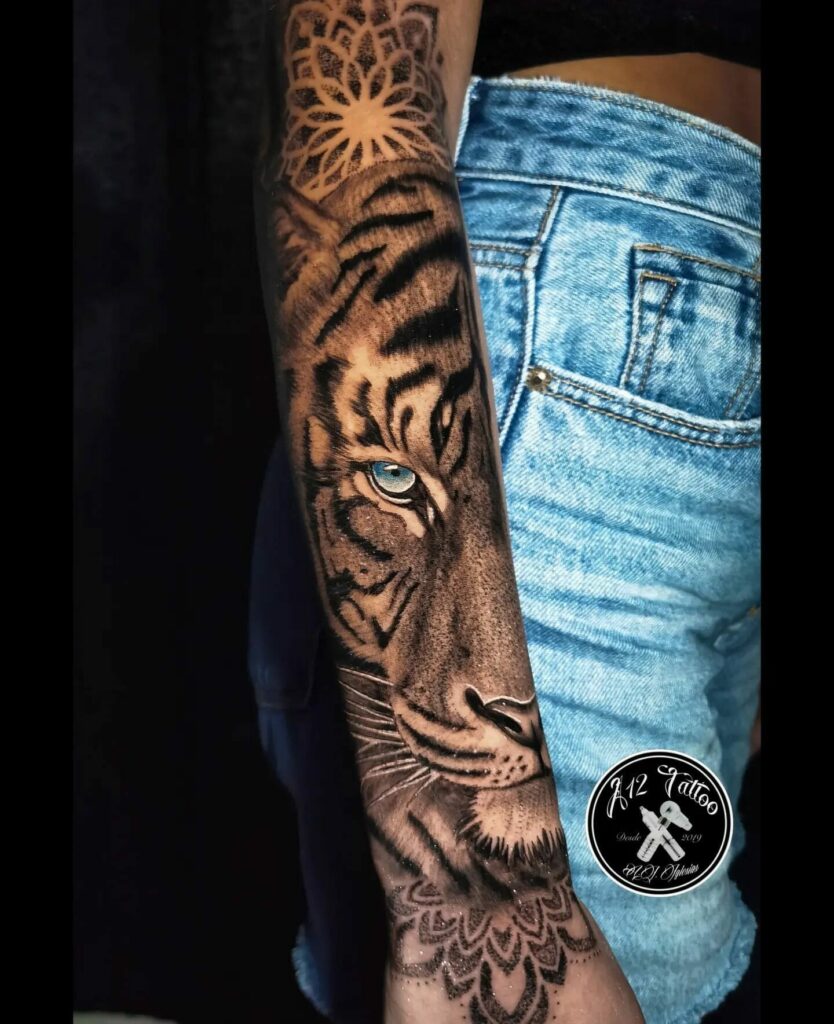 10+ Women's Feminine Tiger Tattoo Ideas That Will Blow Your Mind! 19 Full Sleeve Tiger Eyes Tattoo