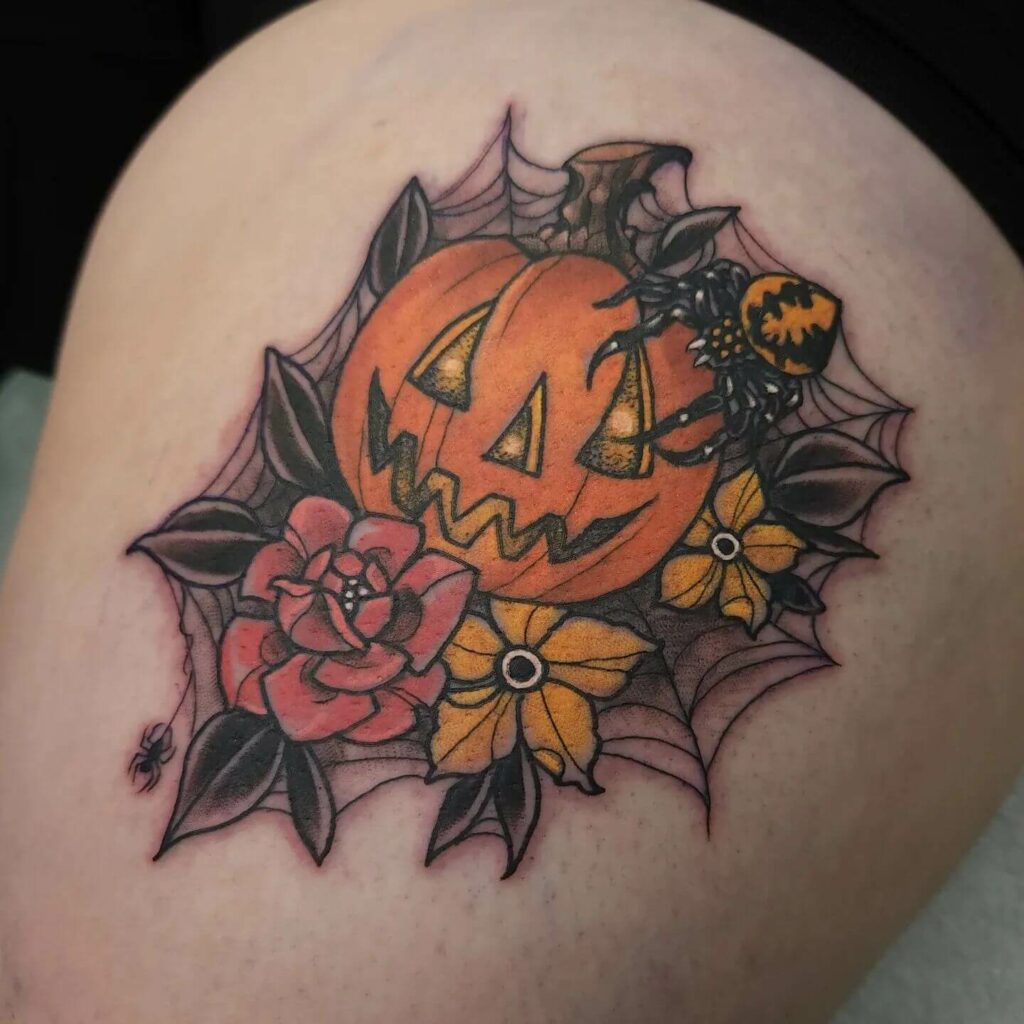 33 Halloween Tattoo Ideas for 2024 43 Floral Jack O Lantern Tattoo