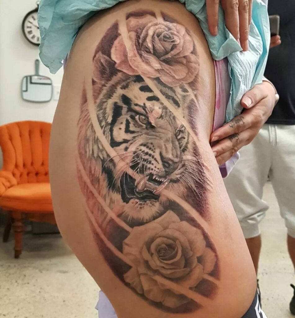 11+ Rose Hip Tattoo Ideas That Will Blow Your Mind! 14 Rose And Tiger Hip Tattoo Design