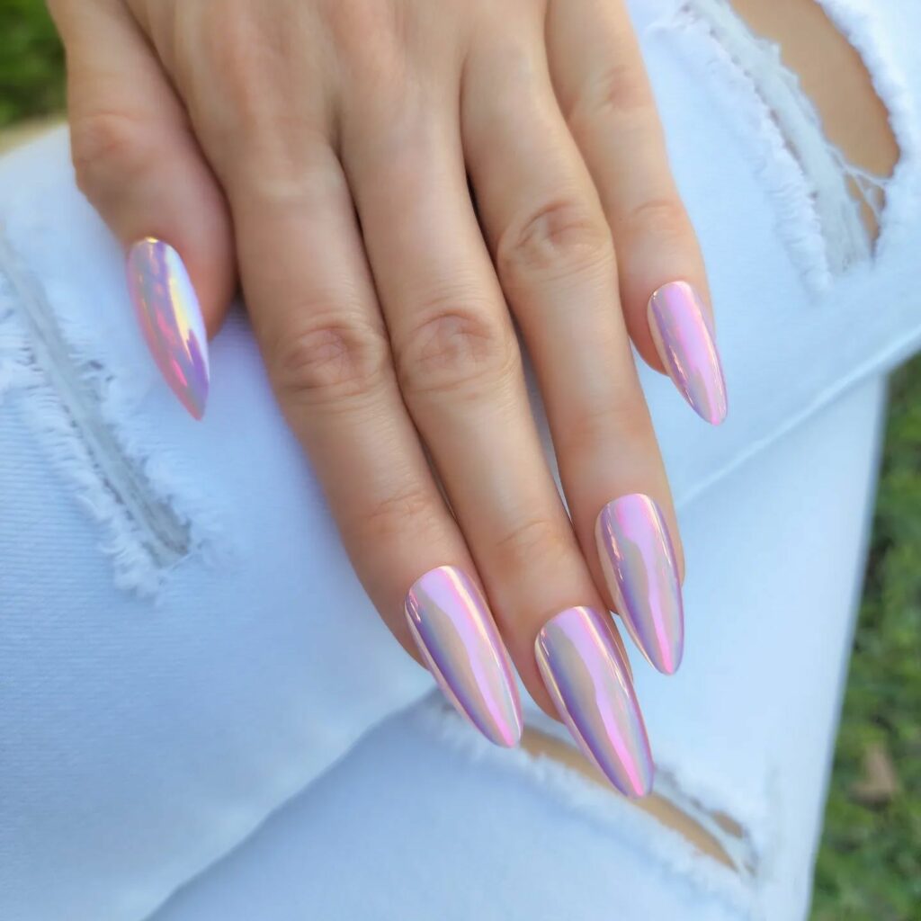 Shine with 30 Light Pink Chrome Nail Designs of 2024 33 Light Pink Chrome Almond Nails
