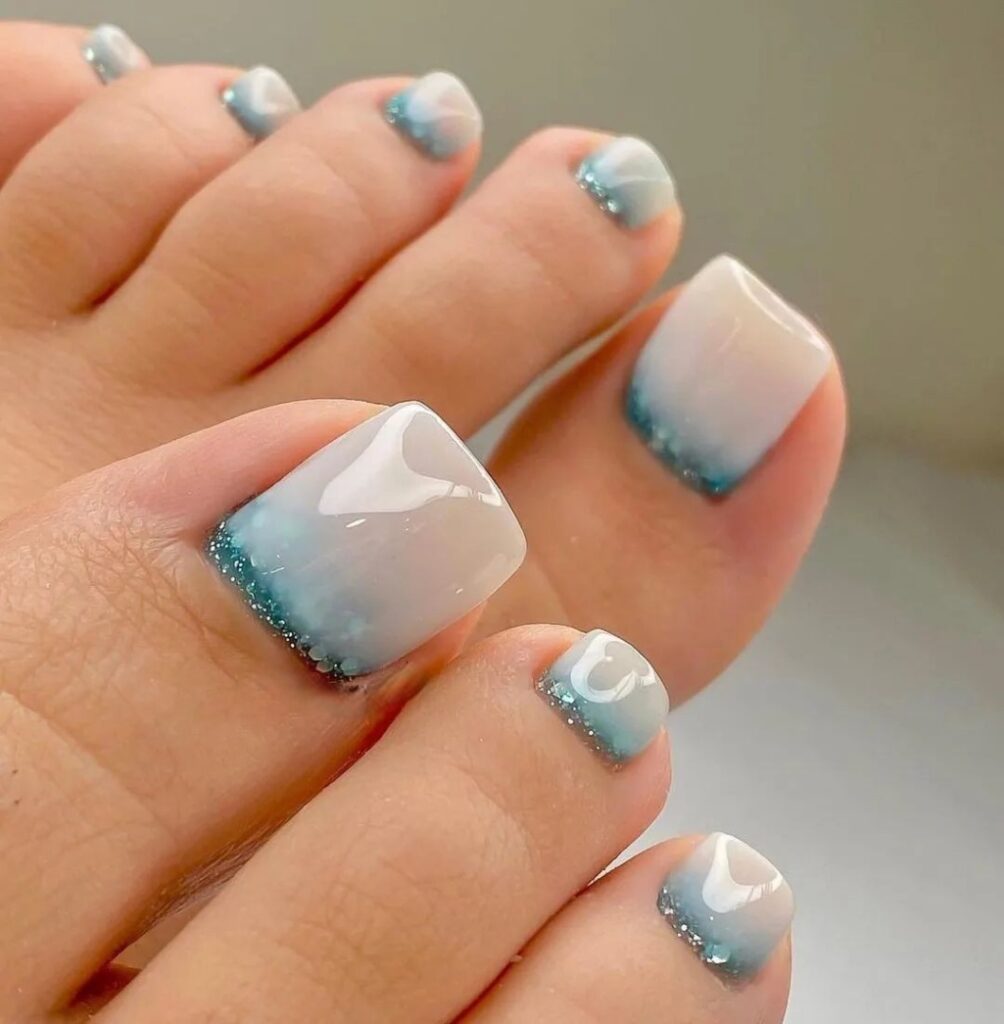 Indulge in 30 Baby Blue Toenail Pedicure Ideas for 2024 26 Baby Blue And White Ombre