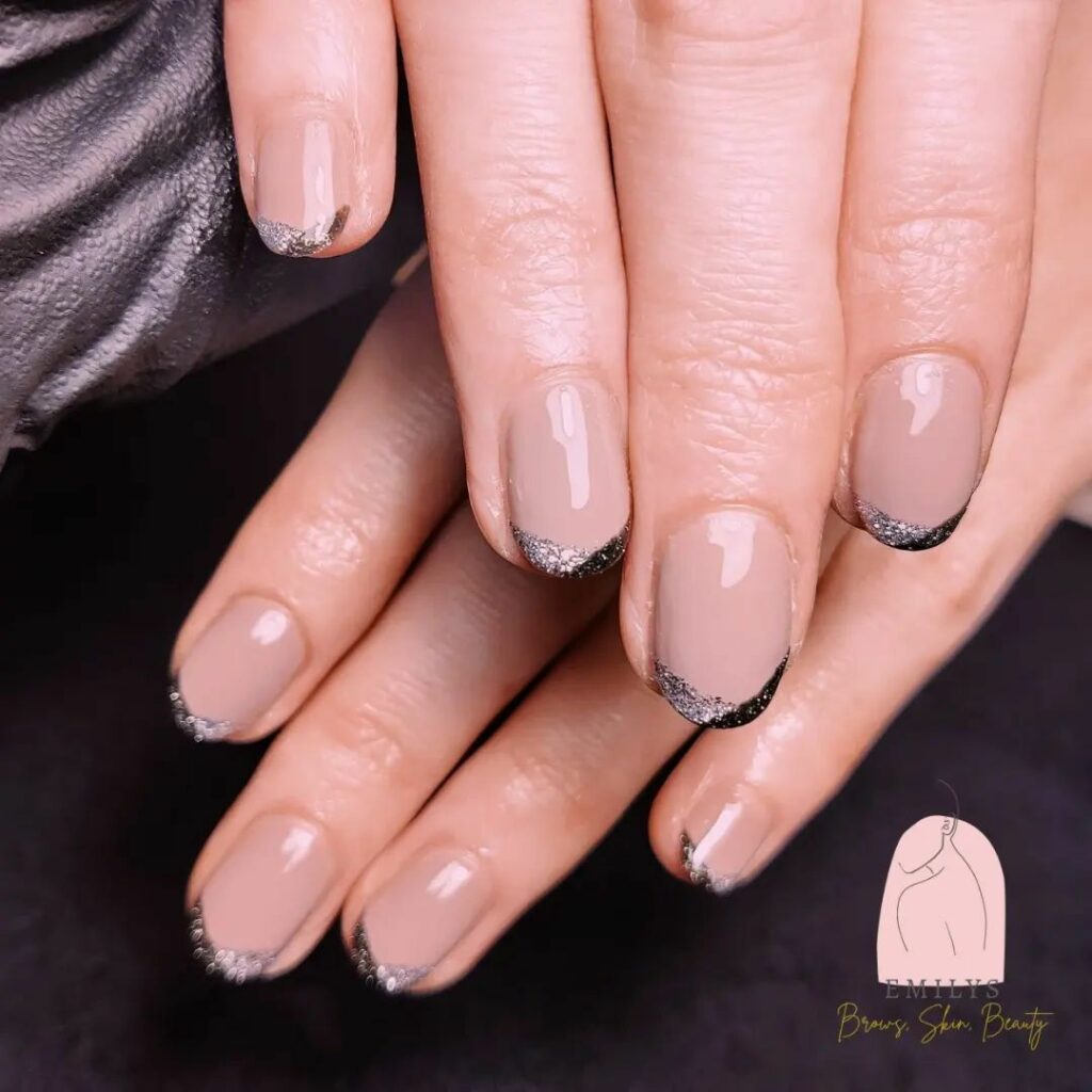 Check Out 30 Glitter French Tip Nail Designs of 2024 45 Black and Silver V-Tips