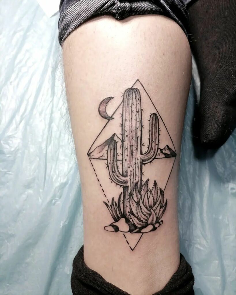 COOL CACTUS TATTOO DESIGNS + THEIR MEANINGS TO INSPIRE IN 2024 18 Geometric Cactus Tattoos