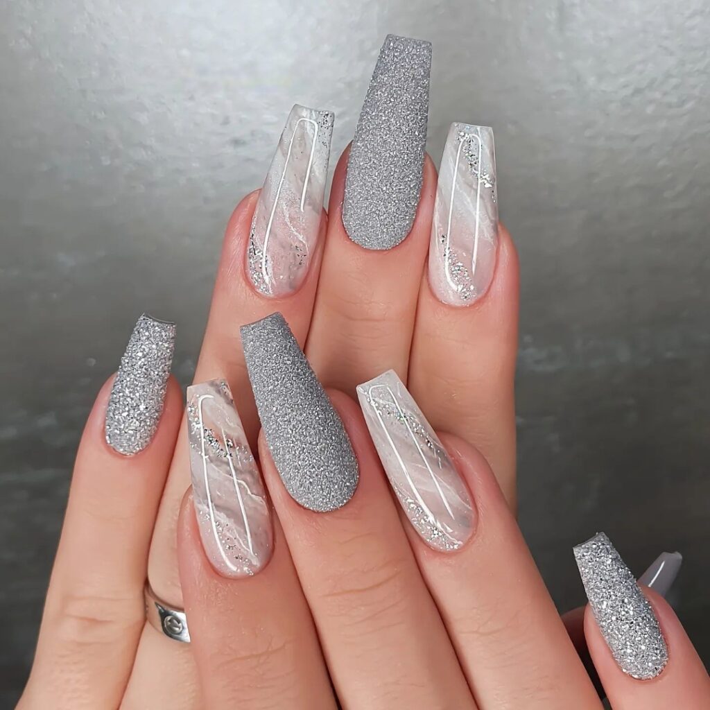 Embrace Glamour with 30 Ombre Nails With Glitter for 2024 11 Coffin-Shaped Ombré Glitter