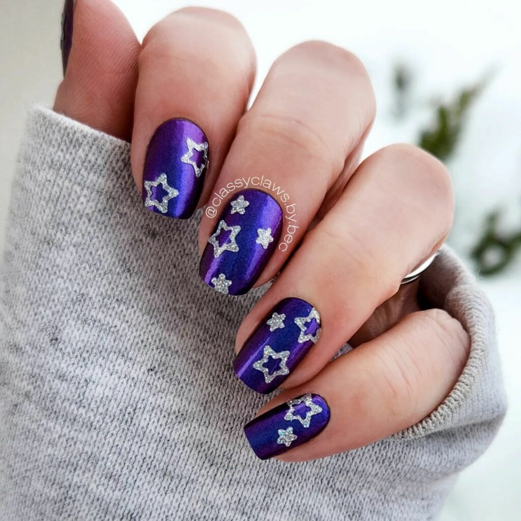 Sparkle with 35 Dark Purple Nails & Glitter in 2024 19 Glitter Stars