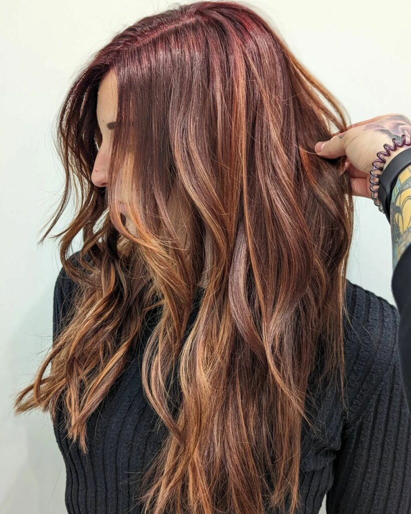 25 Caramel Brown Hair With Red Highlights Ideas to Try in 2024 28 Windswept Red Highlights