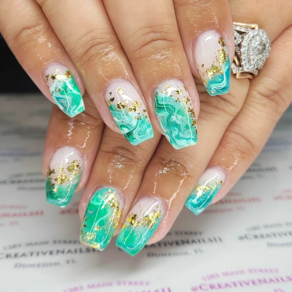 Dive into 60 Turquoise Nail Designs of 2024 13 Swimming Pool Nails
