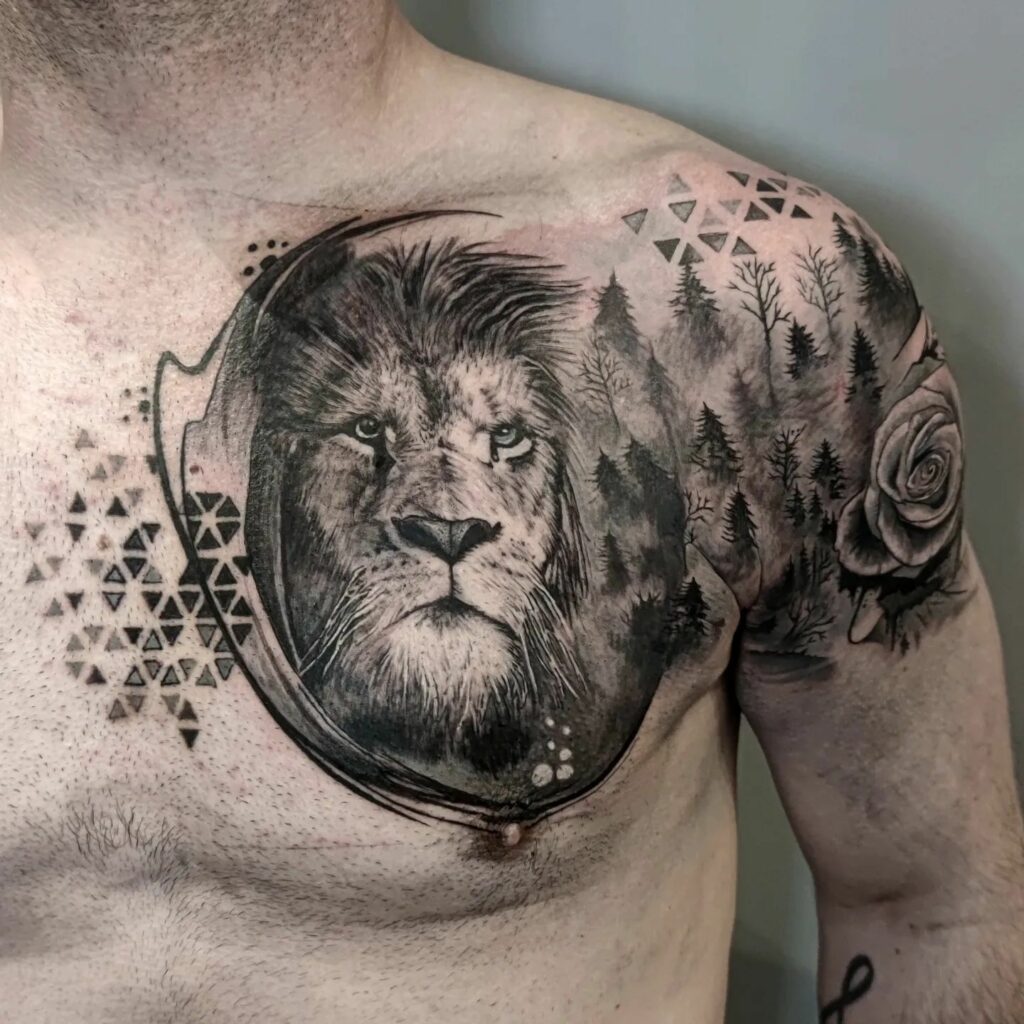 10 Amazing Chest Tattoos For Men + Meanings - updated for 2024 14 Masculine Chest Men’s Lion Tattoo
