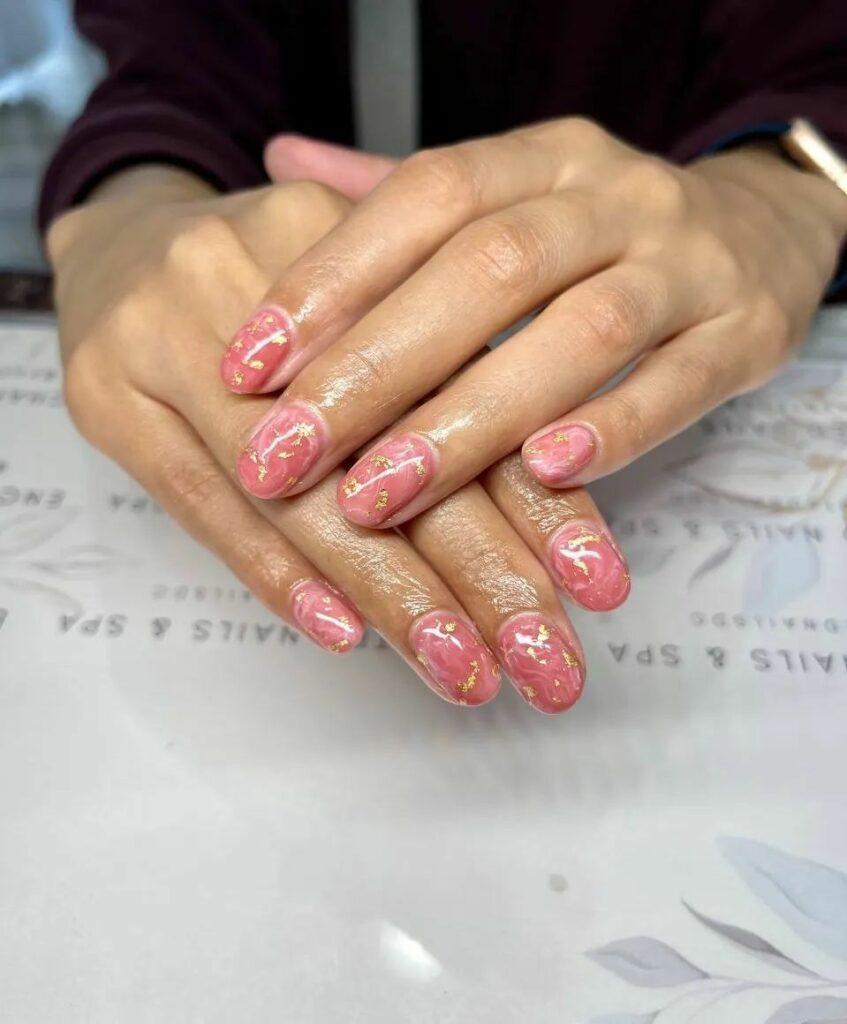 Discover 35 Pink Marble Nail Designs of 2024 39 Pink Swirl And Gold Nails