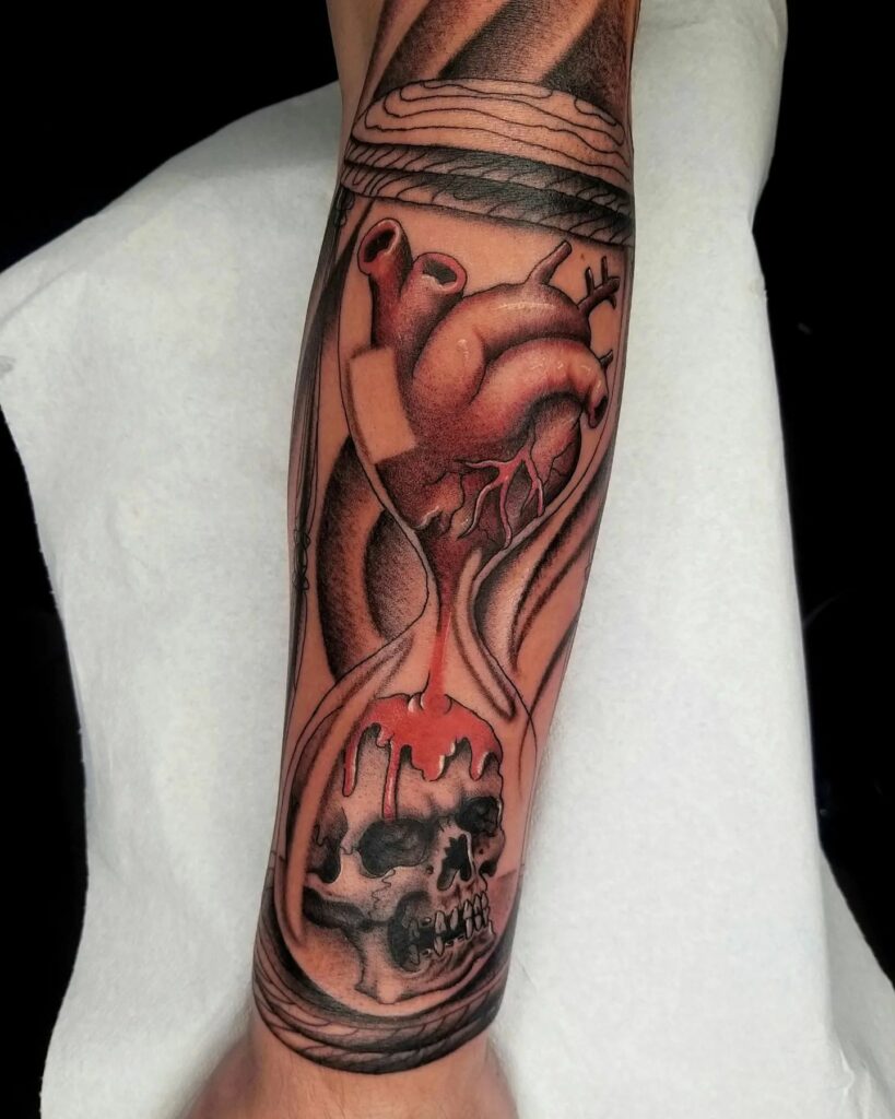 10 AMAZING HOURGLASS TATTOOS & THEIR MEANINGS - UPDATED FOR 2024 21 Heart Hourglass Tattoos
