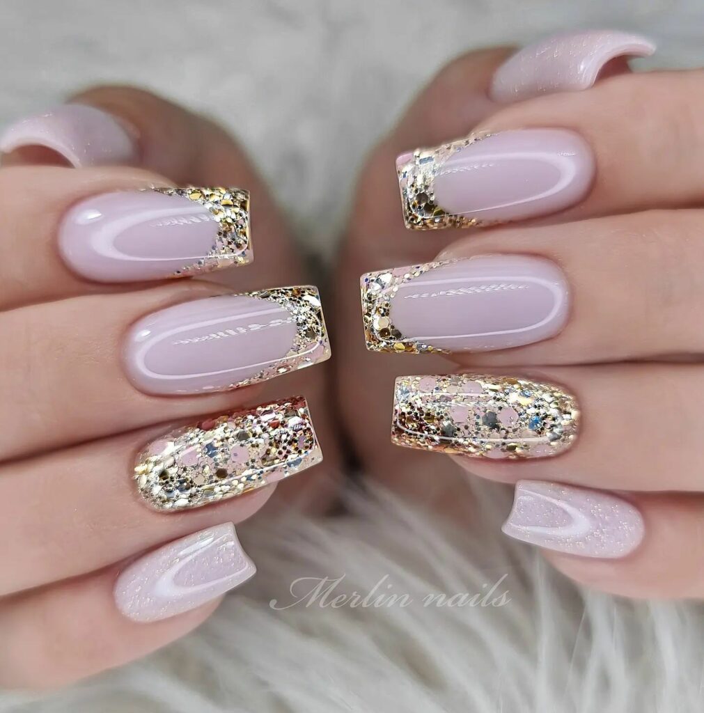 55 Latest Gold French Tip Nail Ideas To Try In 2024! 25 Radiant Glitter Gold French Nails
