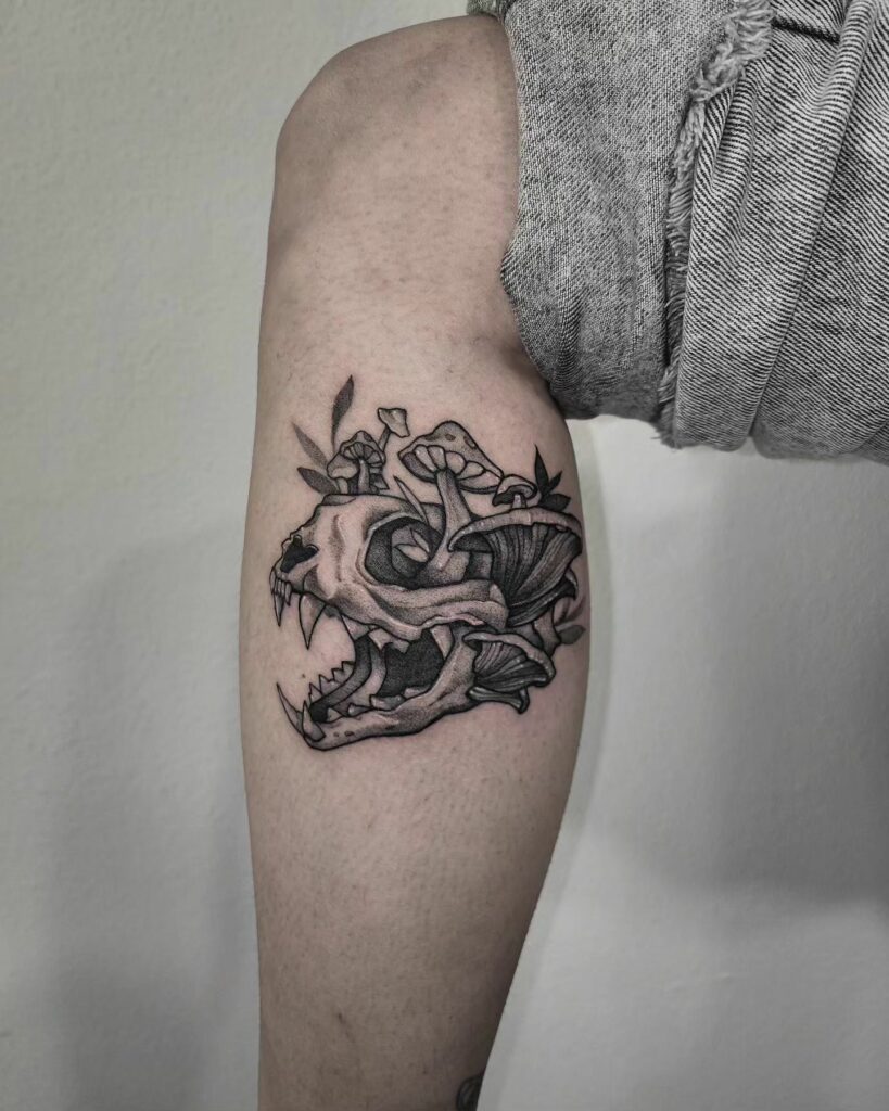 Mesmerizing Mushroom Tattoo Ideas + Meanings for 2024 17 Mushroom Skull Tattoo Design
