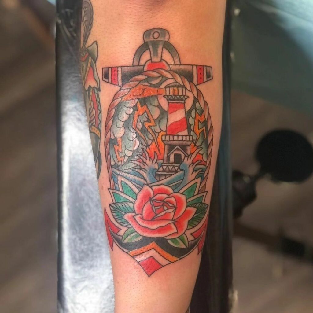 11 LIGHTHOUSE TATTOOS IDEAS + MEANINGS - UPDATED 2024 15 Anchor & Lighthouse Tattoos