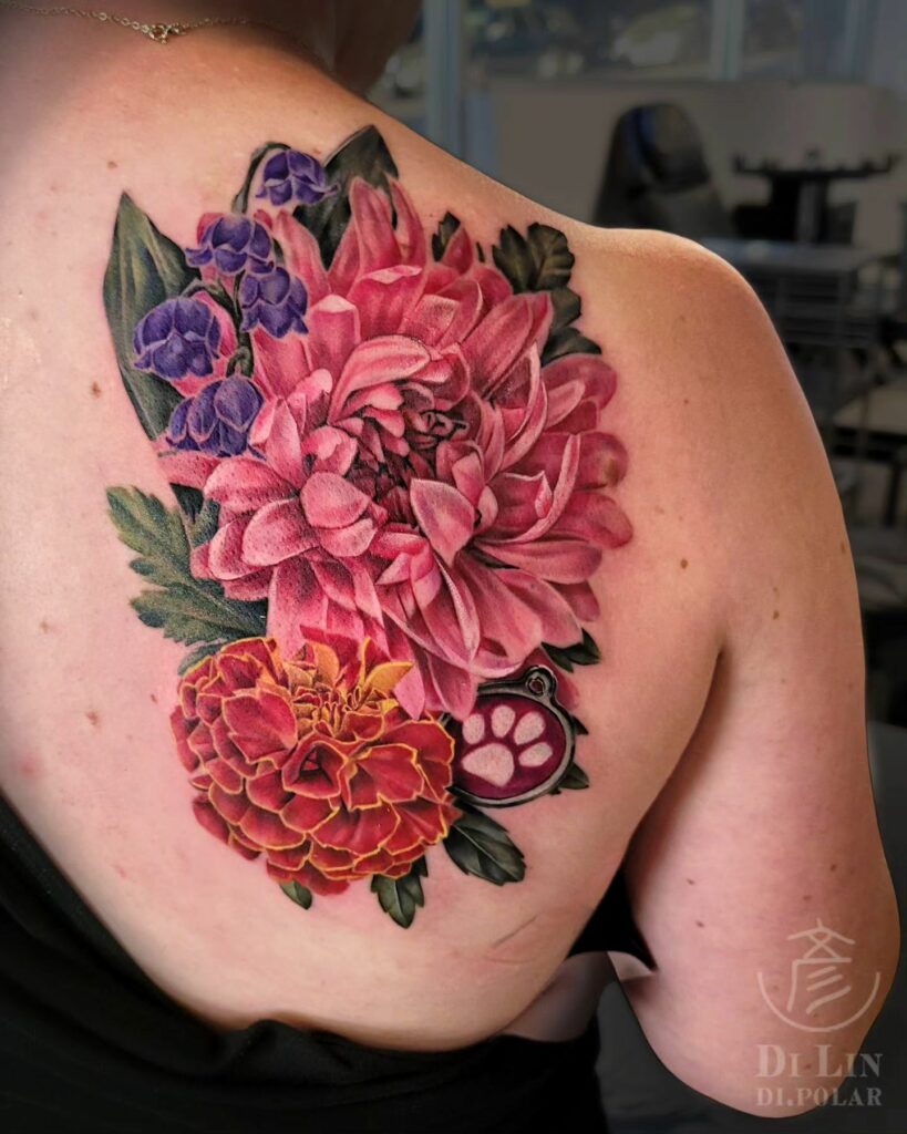 AMAZING MARIGOLD TATTOO DESIGNS & MEANINGS TO INSPIRE YOU IN 2024 14 Red-crescent Marigold Tattoo