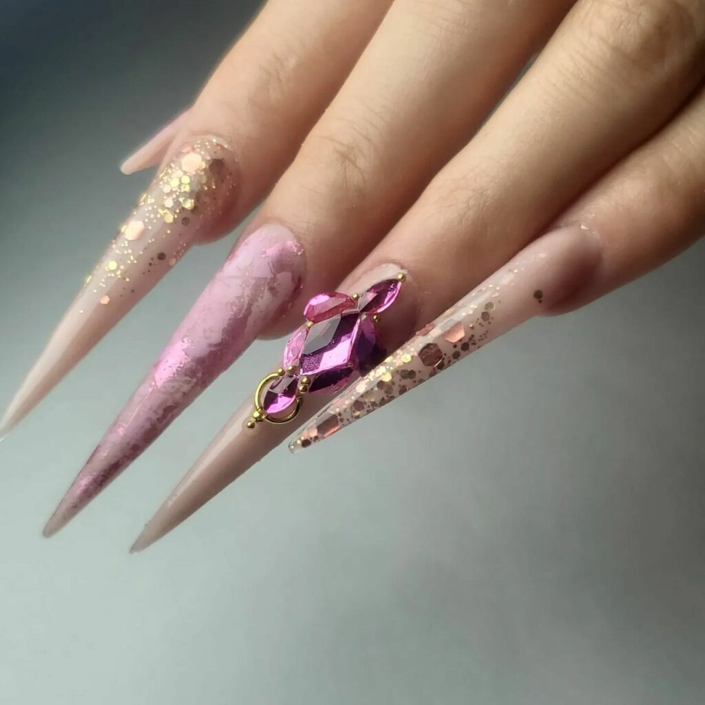 45 Latest Nails With Rhinestones Designs To Try In 2024! 42 Super Long Stiletto Nails