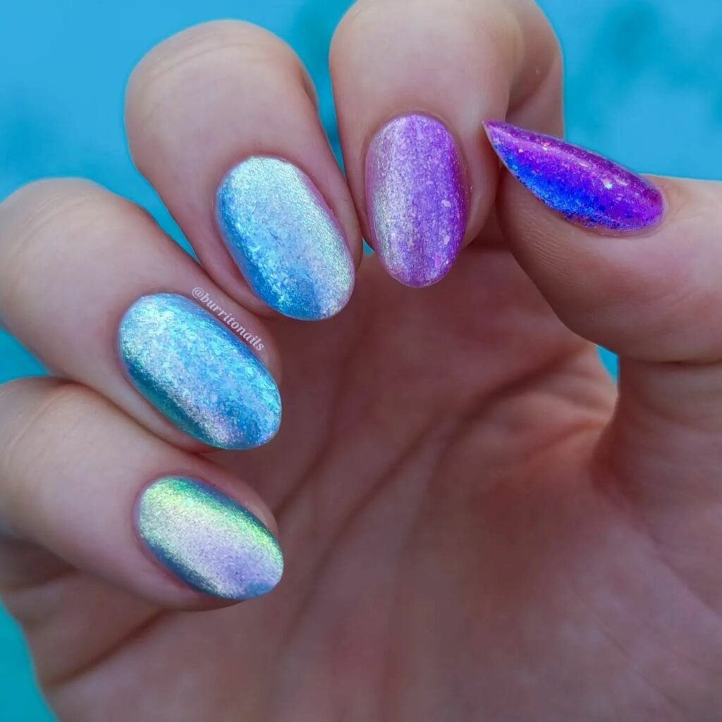 Feel Tropical with 35 Tropical Nails Designs for 2024 21 Purple & Shimmer Mermaid Nails