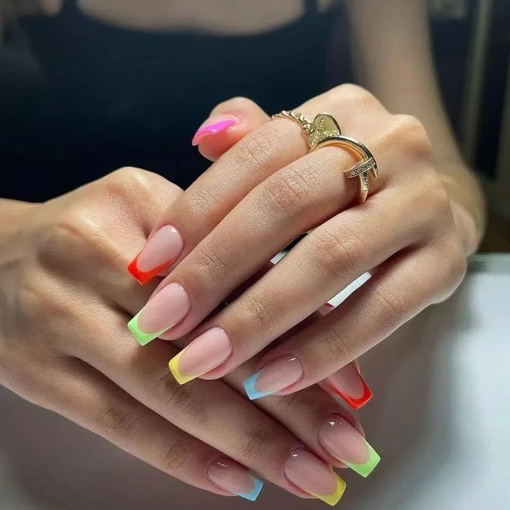 22 Latest Colorful French Tip Nail Ideas To Try In 2024! 19 Colorful French Tip On A Square Nail