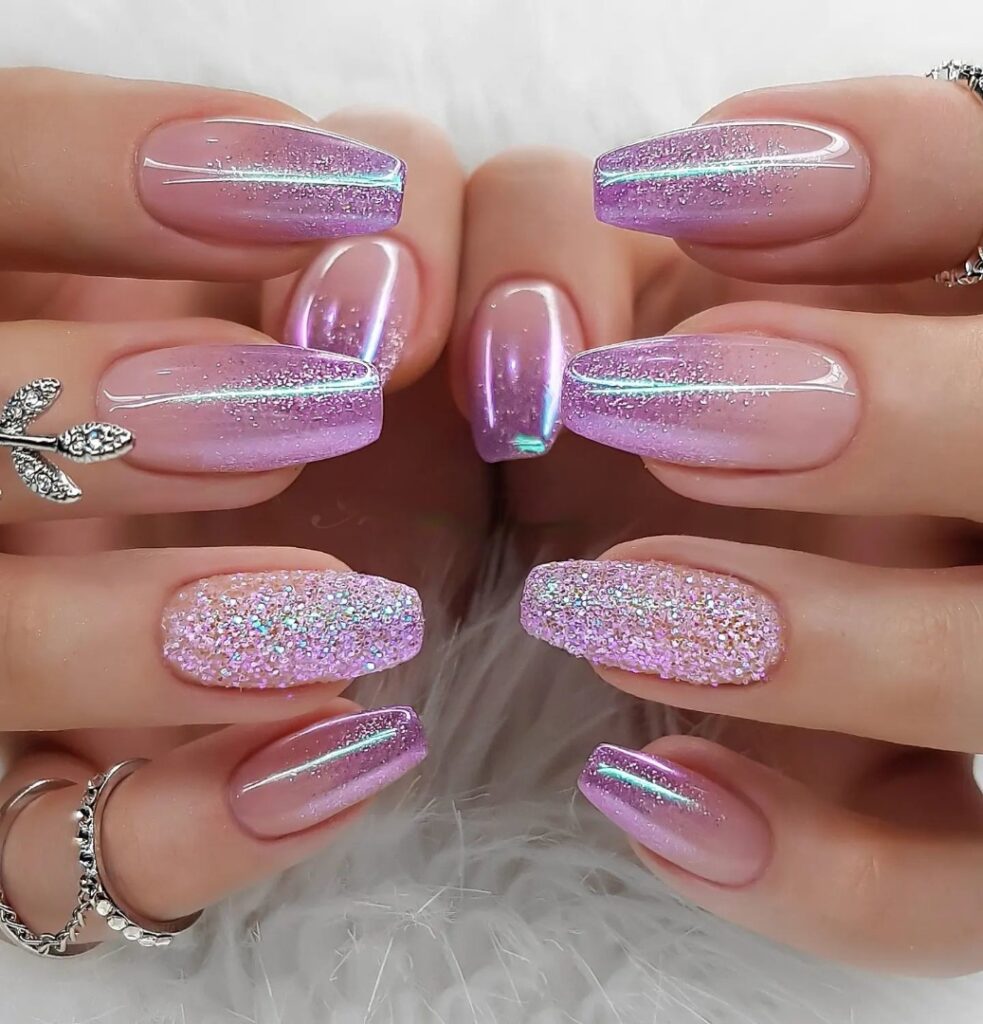 26 Latest Ombre Nail Ideas To Try In 2024! 26 Glittery Purple Ombré Nails
