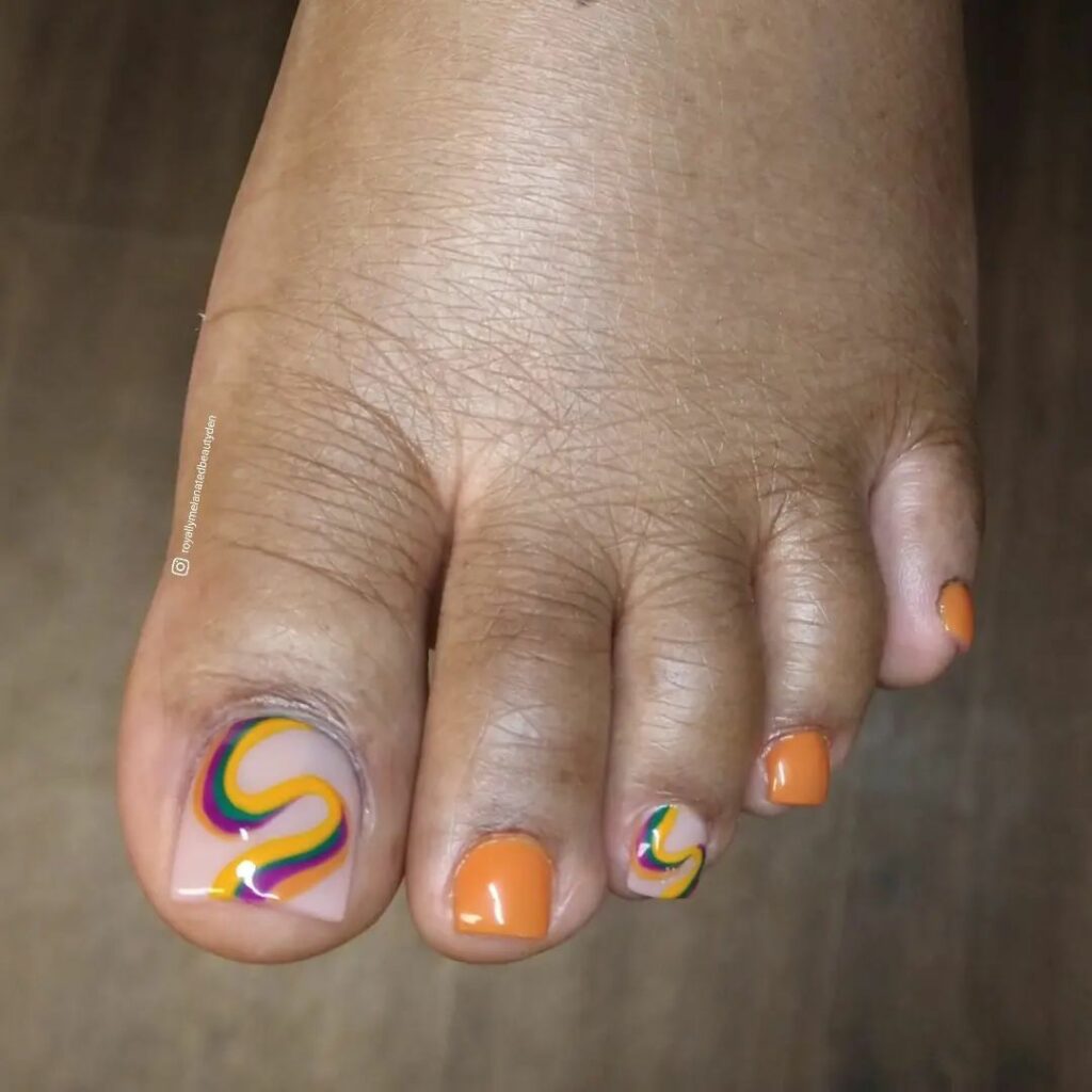30 Yellow Pedicure Ideas to Brighten Up Your Look in 2024 18 Yellow Swirl Pedicure
