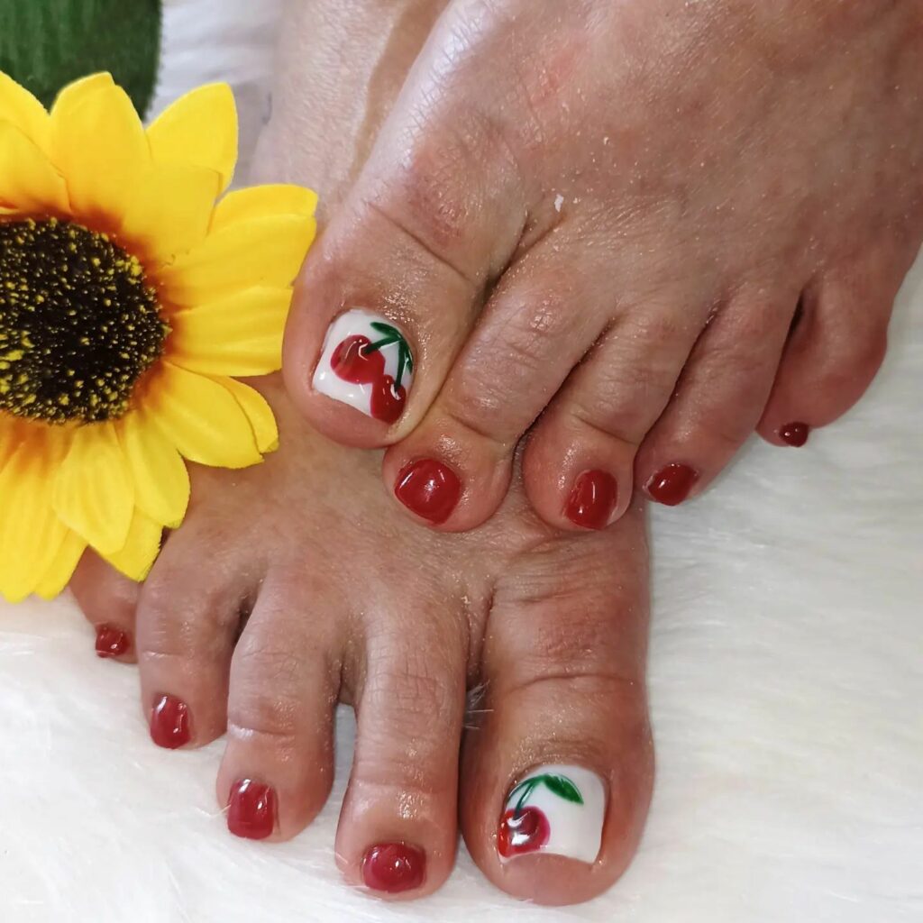Feel Fruity with 25 Cherry Toenail Pedicure Ideas for 2024 21 Huge Single Cherry On Big Toe