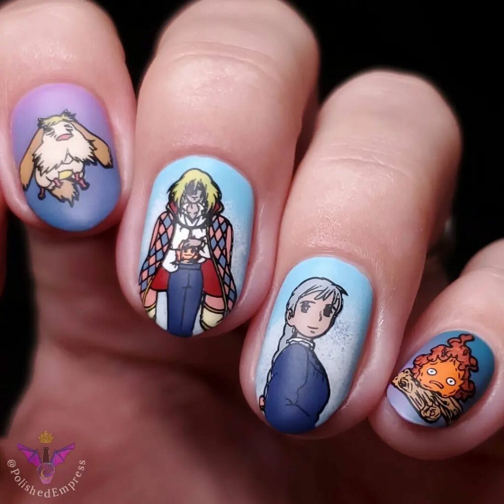 Embrace 40 Anime Nail Designs in 2024 47 Howl's Moving Castle For Short Nails