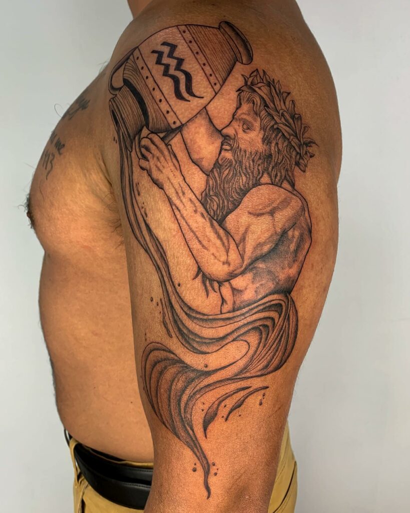 10+ Male Aquarius Tattoo Ideas That Will Blow Your Mind! 12 Aquarius God Pouring Water Tattoo