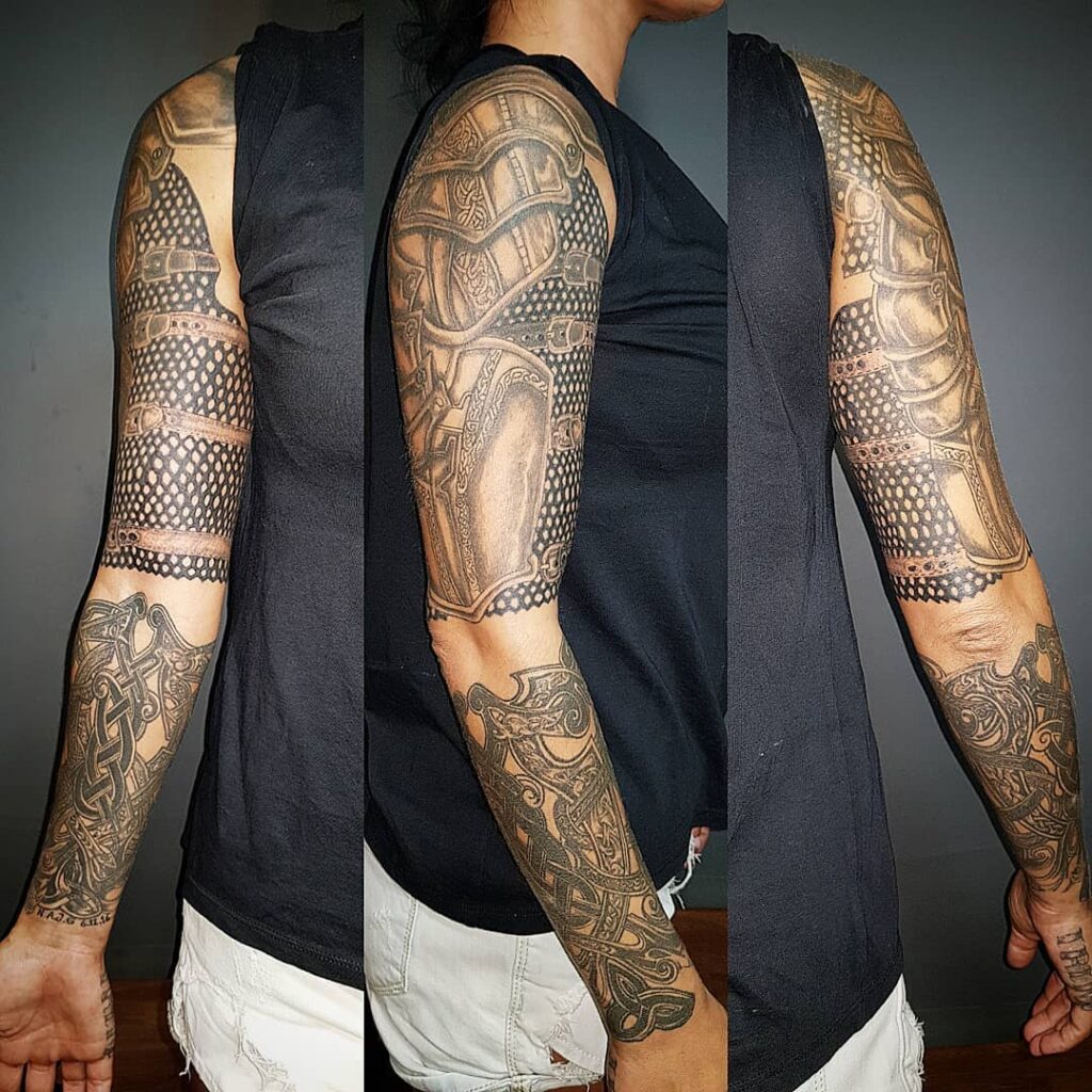 9 Latest Armor Sleeve Tattoos To Inspire You In 2024! 12 Armor Tattoo Inspired By The Fierce Gladiators