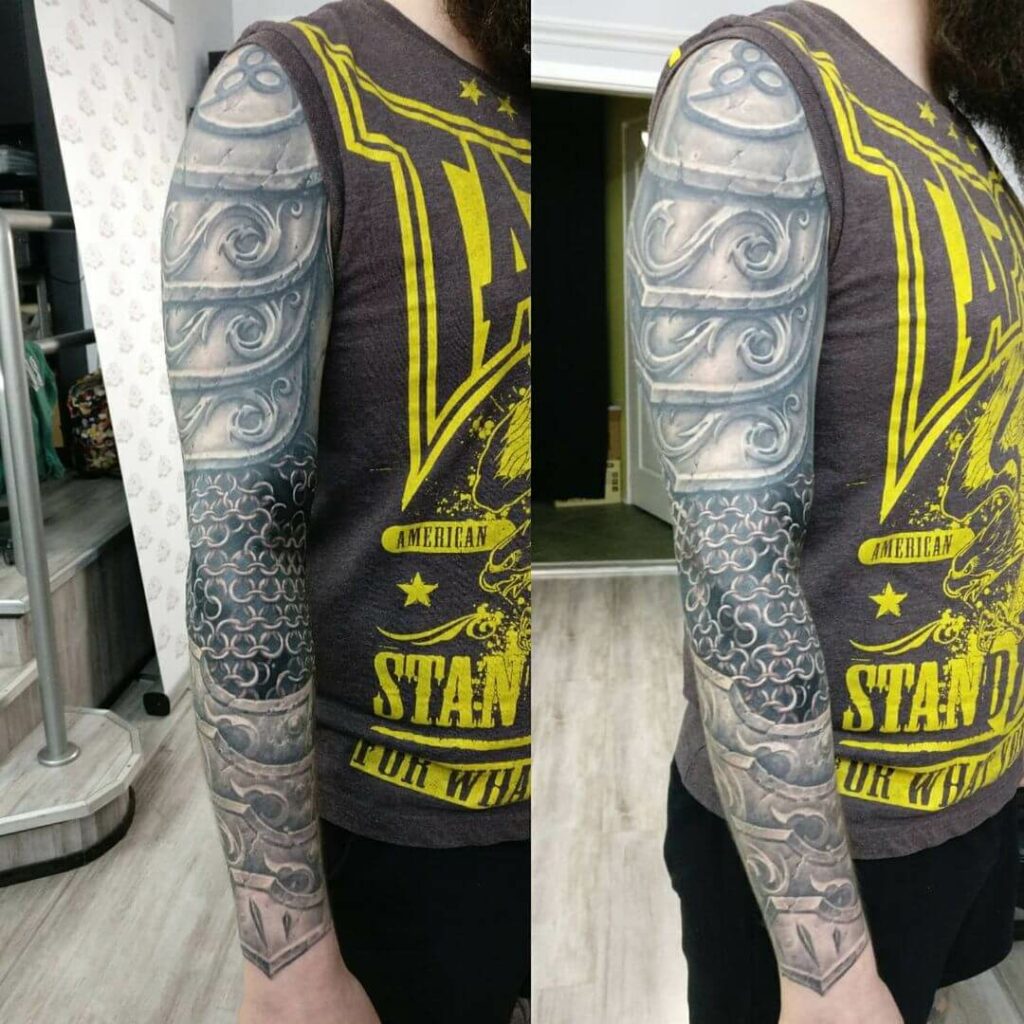 9 Latest Armor Sleeve Tattoos To Inspire You In 2024! 13 Armor Tattoo Resembling The Armors Of Fierce Celtic Warriors