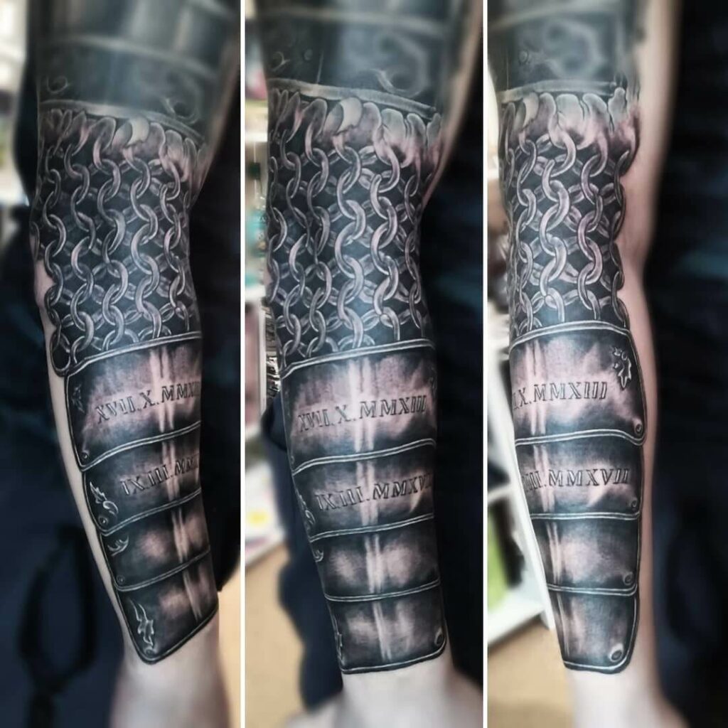 9 Latest Armor Sleeve Tattoos To Inspire You In 2024! 11 Armor Tattoo With The Chainmail Armor Pattern