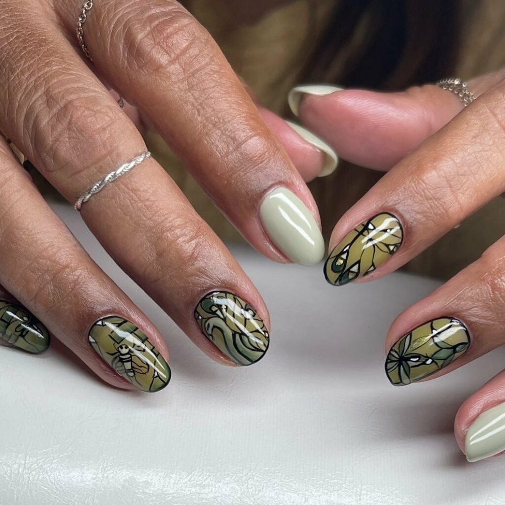 Explore 44 Olive Green Nail Designs in 2024 18 Art Deco Delight in Olive