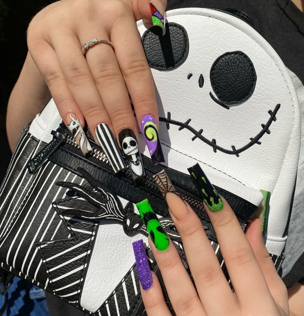 30 Latest Nightmare Before Christmas Nails Ideas! 13 Artistic Coffin Nightmare Before Christmas Nails