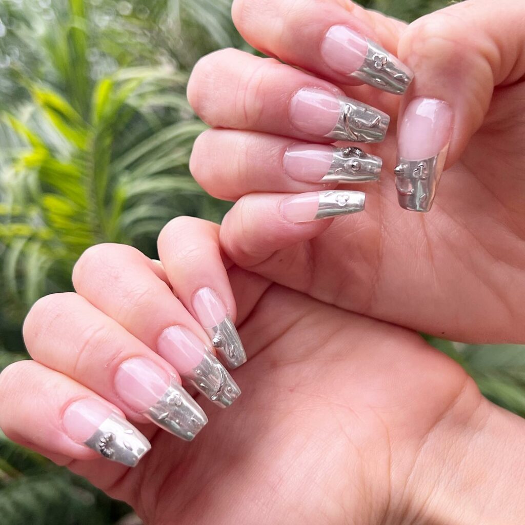 20 Chrome French Manicures to Try in 2024 29 Artistic Silver Chrome French Nails
