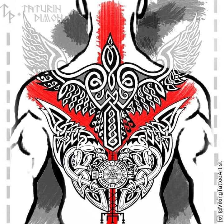 10+ Hugin And Munin Tattoo Ideas That Will Blow Your Mind! 12 Aztec Red And Black Munin And Hugin Tattoo