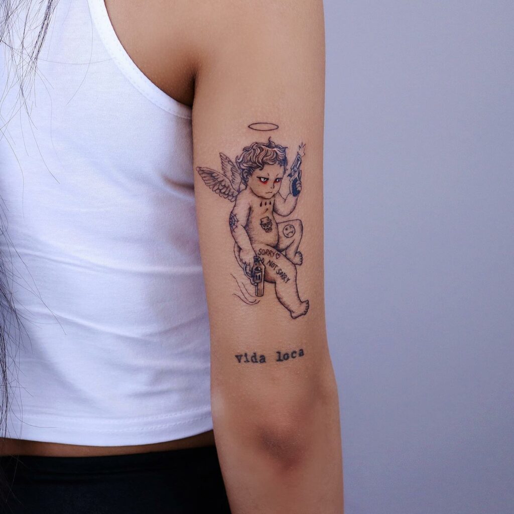 11+ Angel With Gun Tattoo Ideas That Will Blow Your Mind! 13 Baby Angel With Gun Tattoo