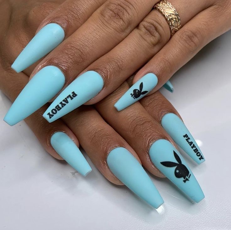 28 Stunning Playboy Nail Designs for 2024 22 Baby Blue Playboy Nails