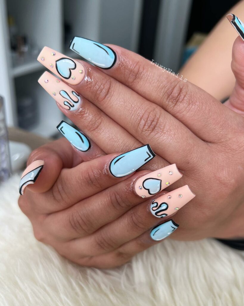 44 Latest Pop Art Nail Designs To Try In 2024! 21 Baby Blue Pop Art Nails
