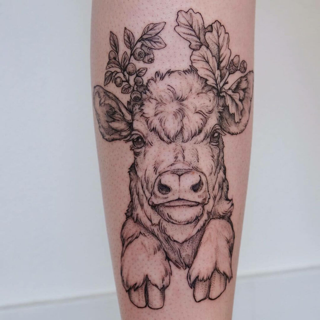 12+ Minimalist Cow Tattoo Ideas To Inspire You! 20 Baby Cow Fine Line Tattoo