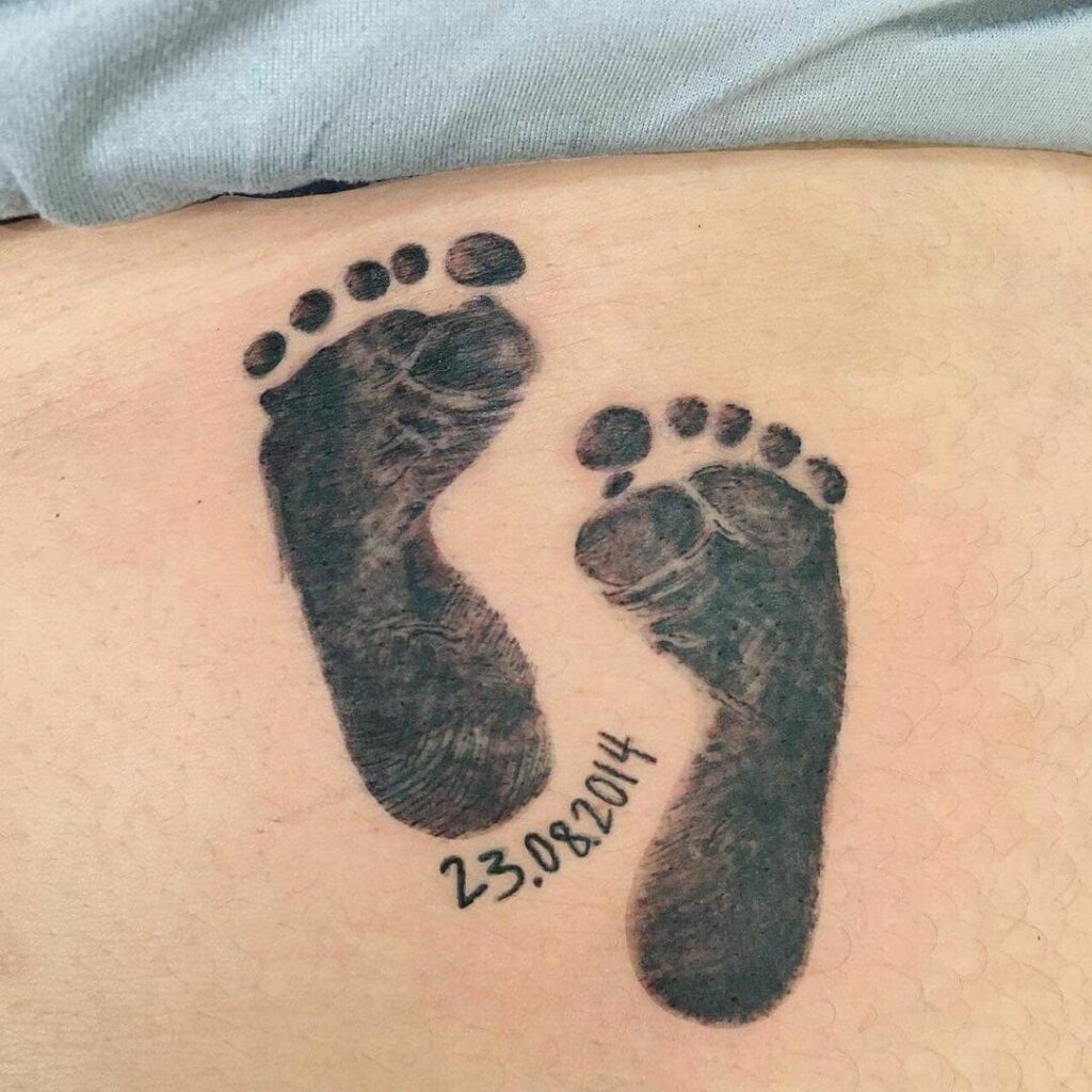 11+ Baby Footprint Tattoo Ideas You'll Have To See To Believe! 17 Baby Footprint With Birth Date Tattoo