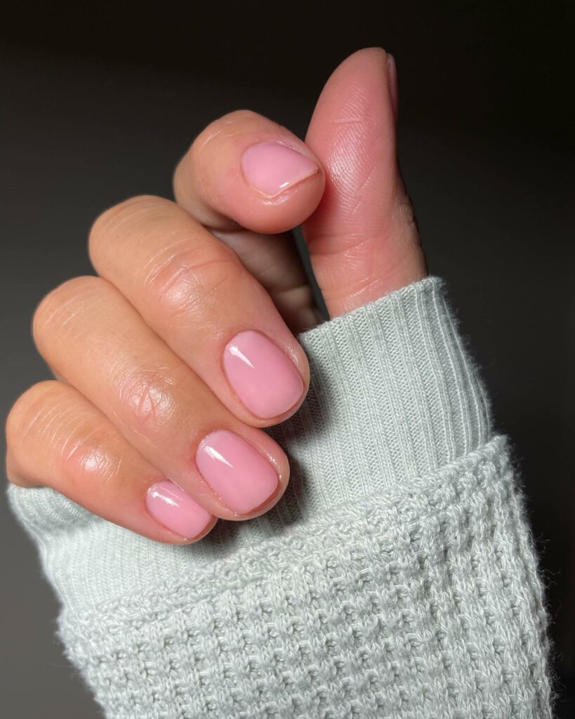 Glam Up with 20 Lip Gloss Nail Designs of 2024 13 Glossy Baby Pink Lip Gloss Nails