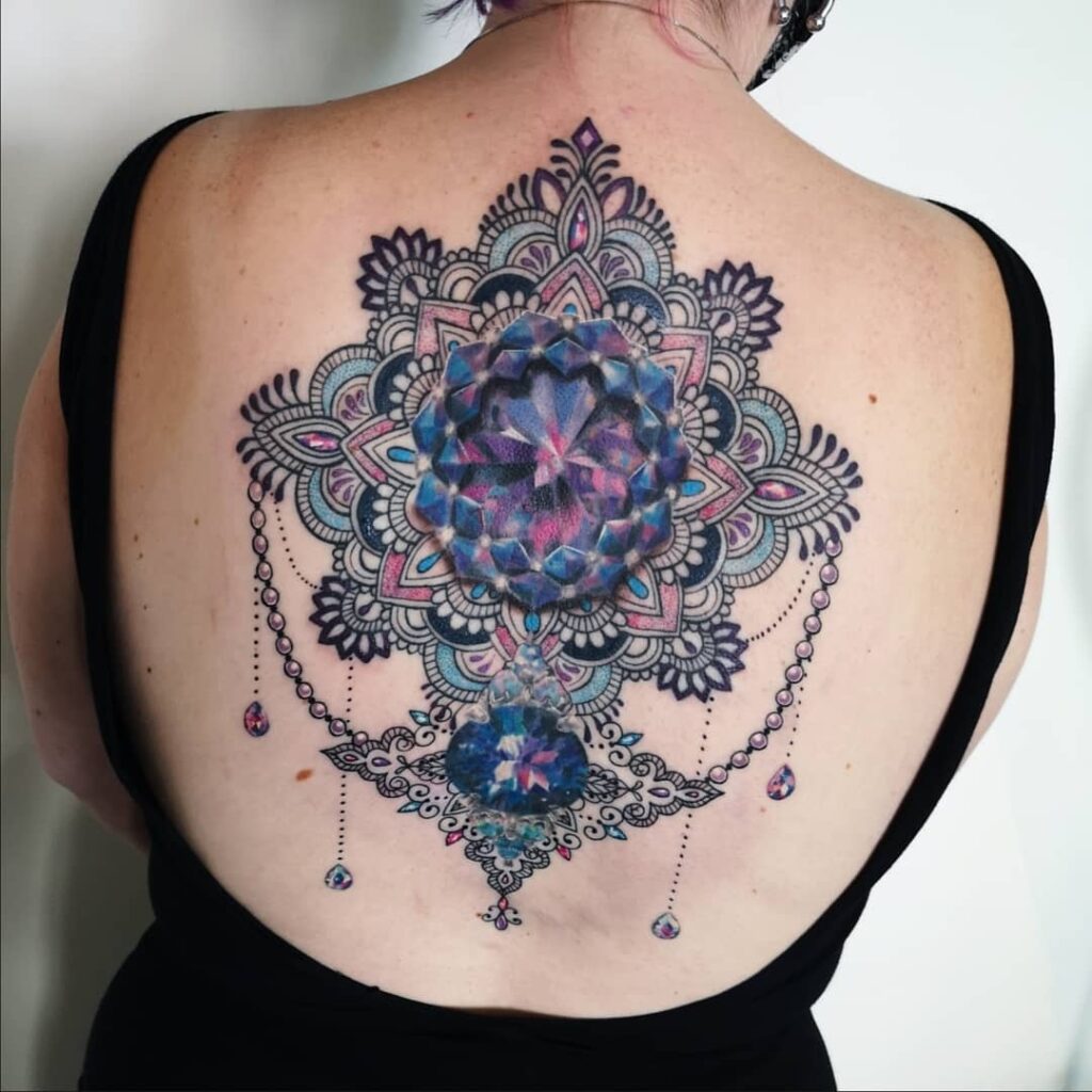 11+ Mandala Gem Tattoo Ideas That Will Blow Your Mind! 12 Back Gem Mandala Tattoo Design